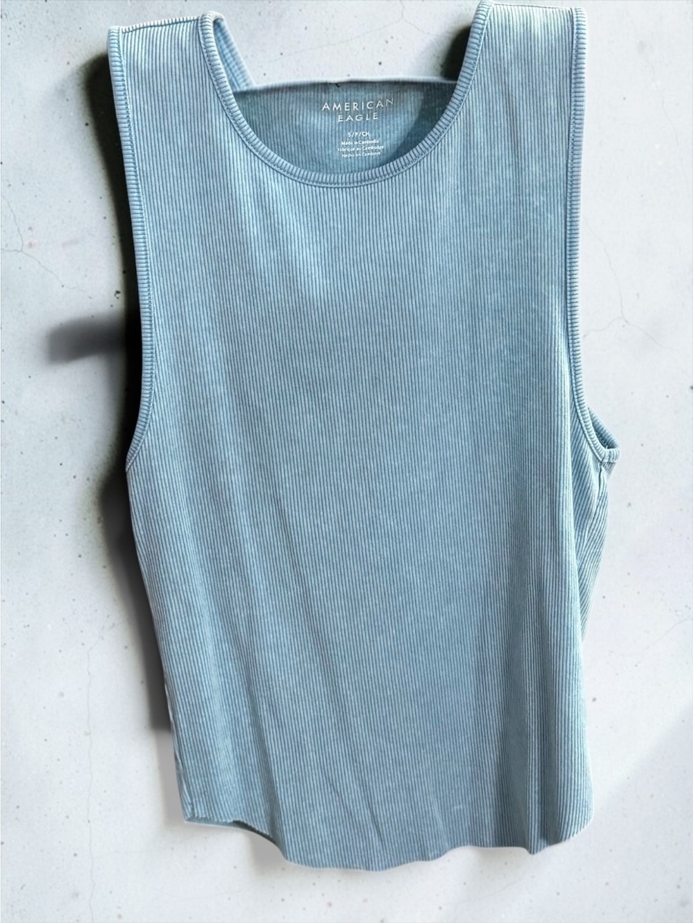 American Eagle Small Blue Ribbed High Neck Tank Top Washed Faded Y2K